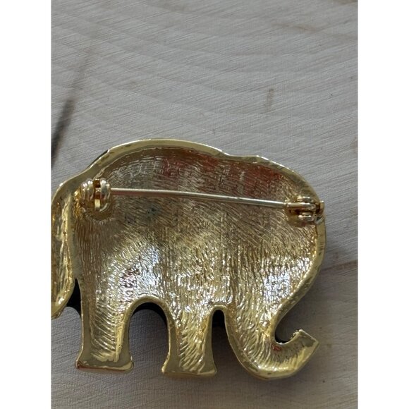 Vintage  Jeweled Elephant Brooch – Black Enamel, Rhinestones & Bold Cabochons - Picture 4 of 9